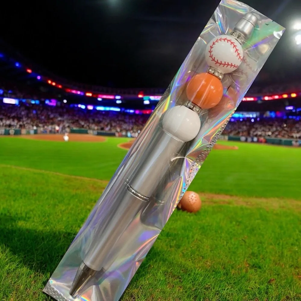 Baseball Themed Silver and Orange Pen